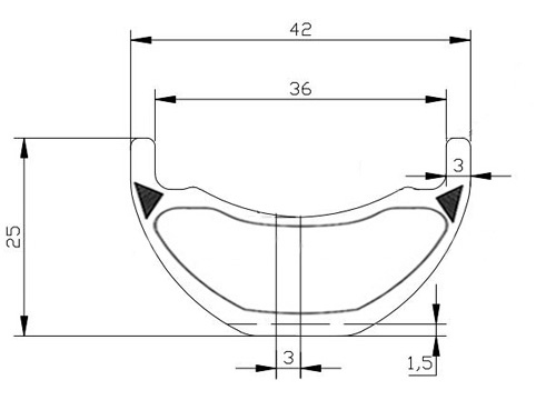 29er 42mm wide hookless mtb carbon rims profile